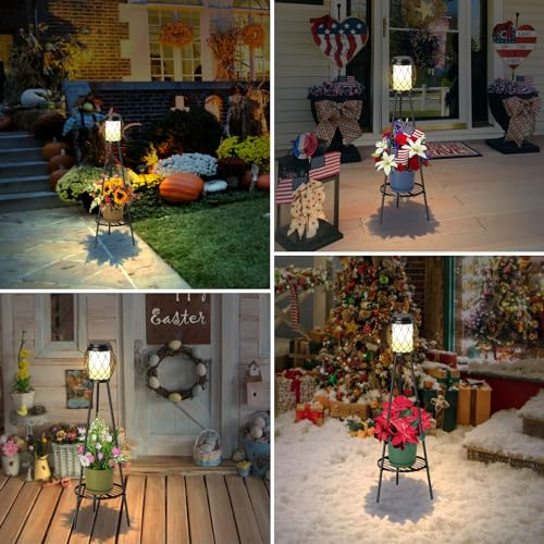 Solar Lights Outdoor with Plant Stands, Metal Tripod Patio Lamp B77585
