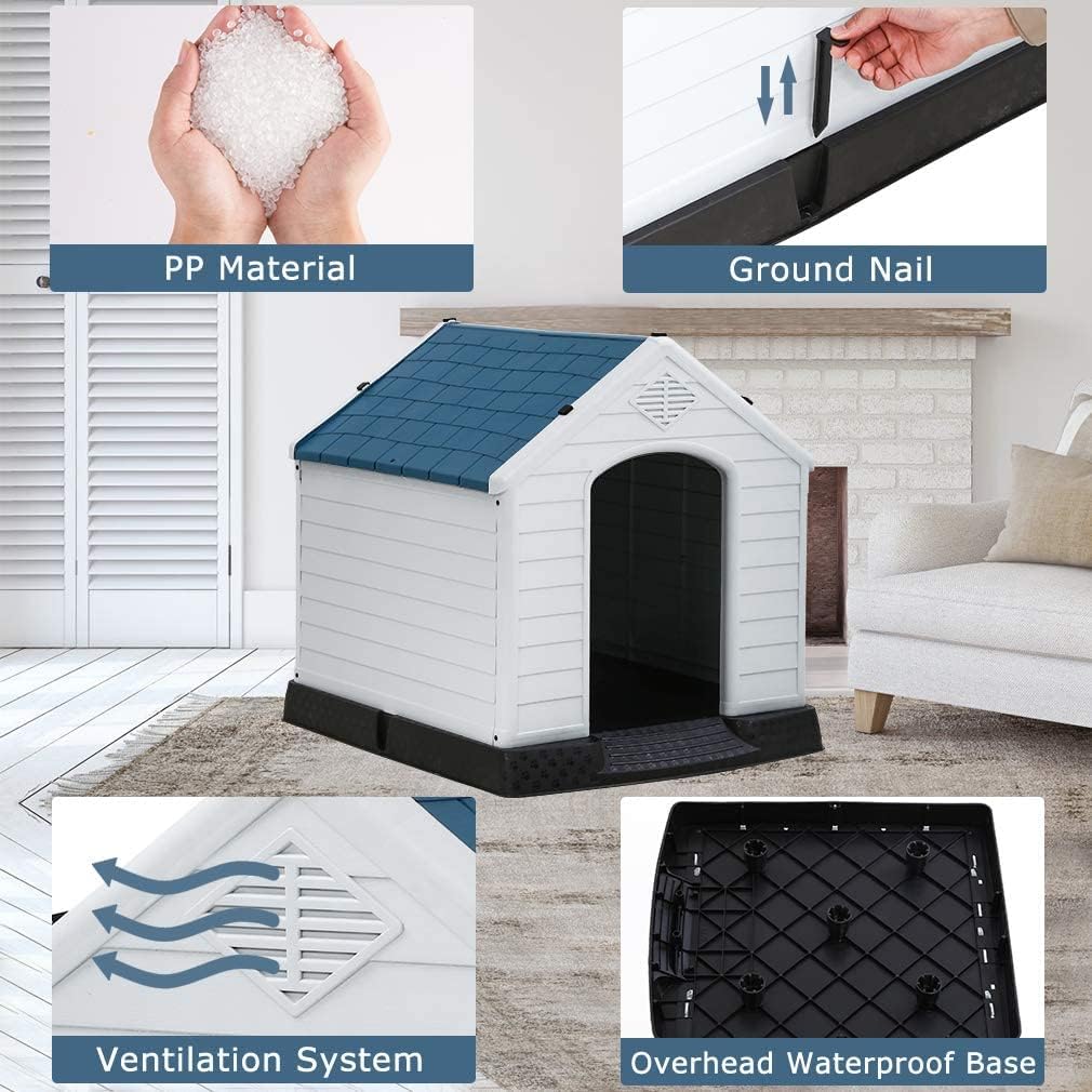 Large Plastic Dog House Indoor Outdoor Pet Kennel with Air Vents, 39 Inch High G572030
