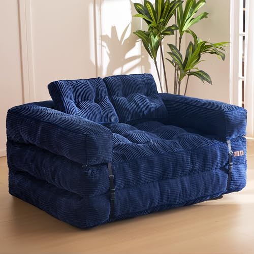 Folding Sofa Bed, L-Shaped Convertible Sleeper Couch with Armrest and Pillow, Dark Grey M375676