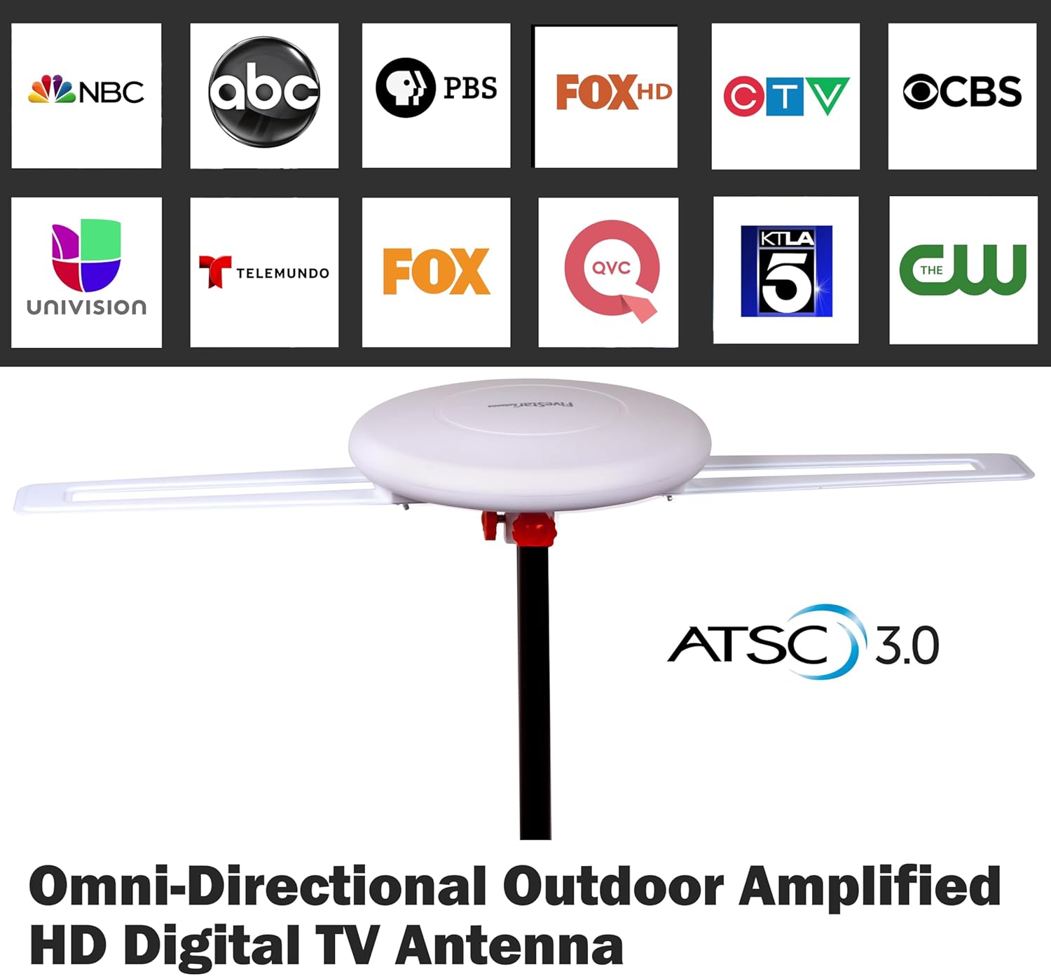 Outdoor HD Digital TV Antenna 360 Degree, Supports ATSC 3.0 and 4K K927679