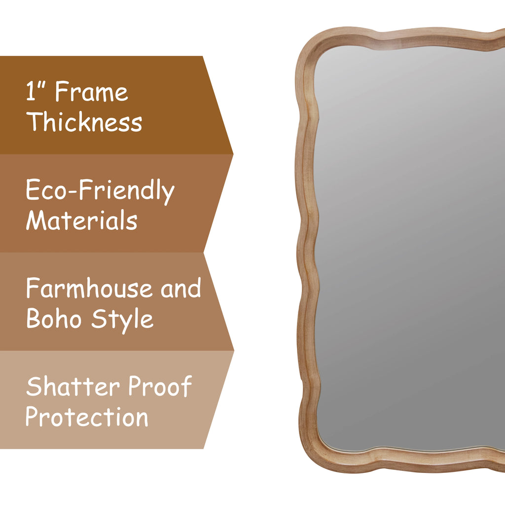 Curved Wood Frame Accent Mirror, Farmhouse French Country Wall Mirror, Rectangle 23.5" x 38" D47892