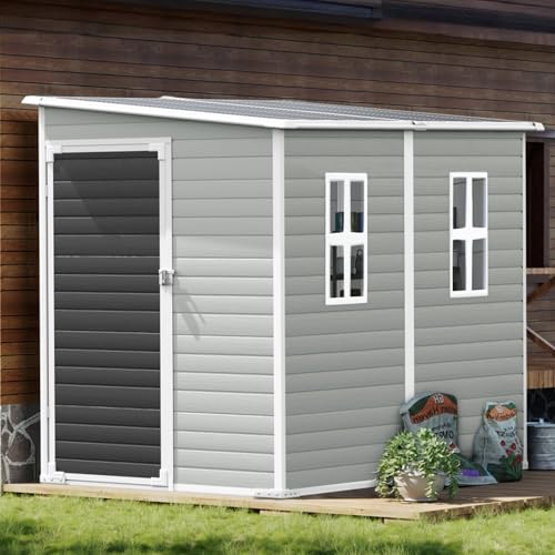 Resin Storage Shed, Waterproof Outdoor Tool Shed with Floor, Double Lockable Doors I89690