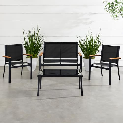 Outdoor Textilene Patio Conversation Set with Loveseat and Coffee Table V736
