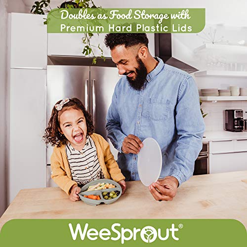 Suction Plates with Lids for Babies & Toddlers, 100% Silicone, Divided Design, 3 Pack V600561