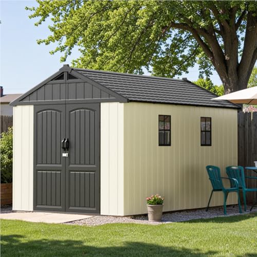 Outdoor Plastic Storage Shed with Floor, Window and Lockable Door A4787