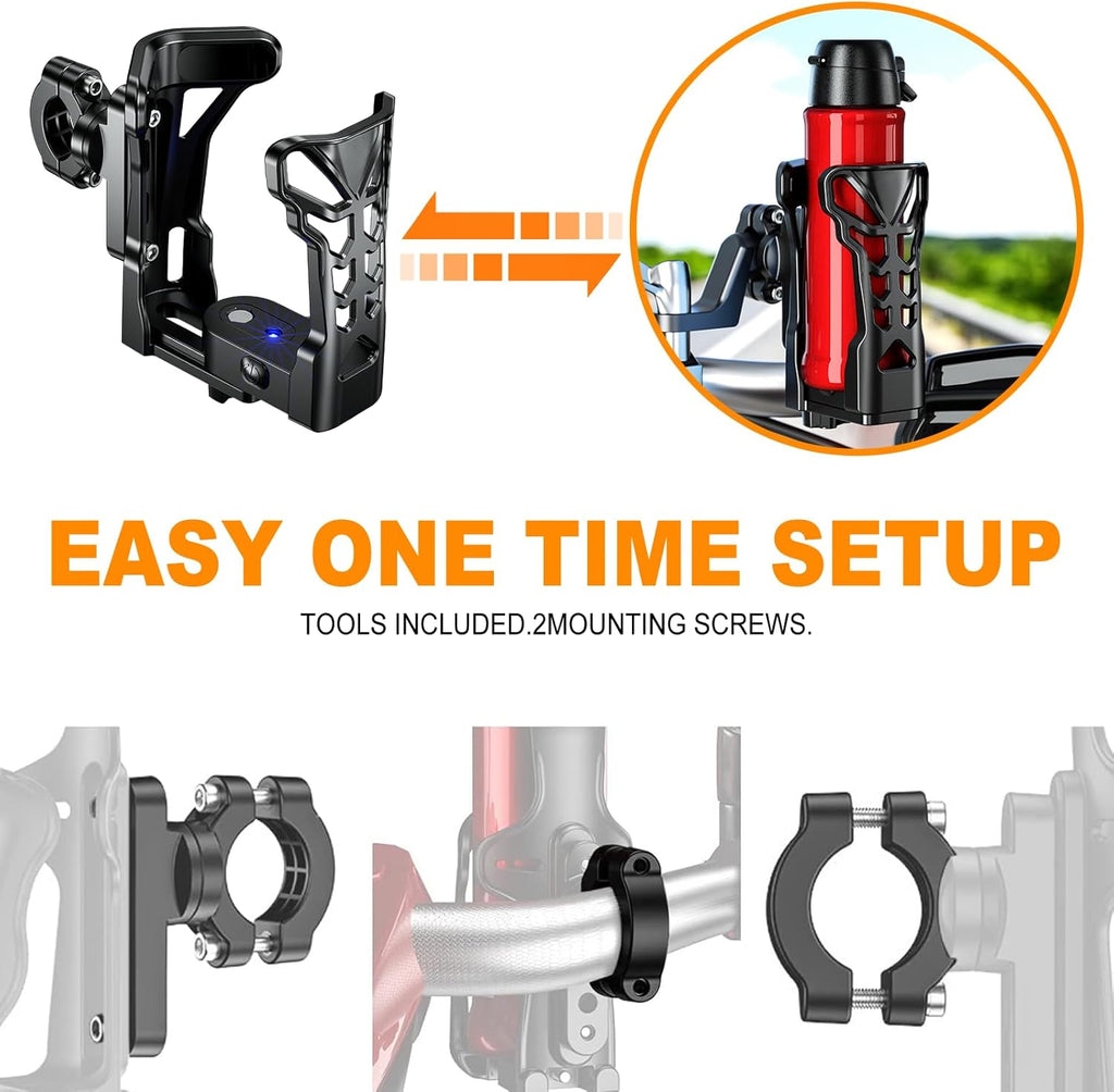 Motorcycle Cup Holder, 360° Rotation, Max Load 32oz, Matte Black Y9652