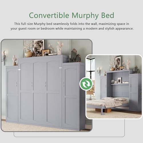 Murphy Bed with Two Wardrobes and Storage Shelf for Small Bedrooms A623