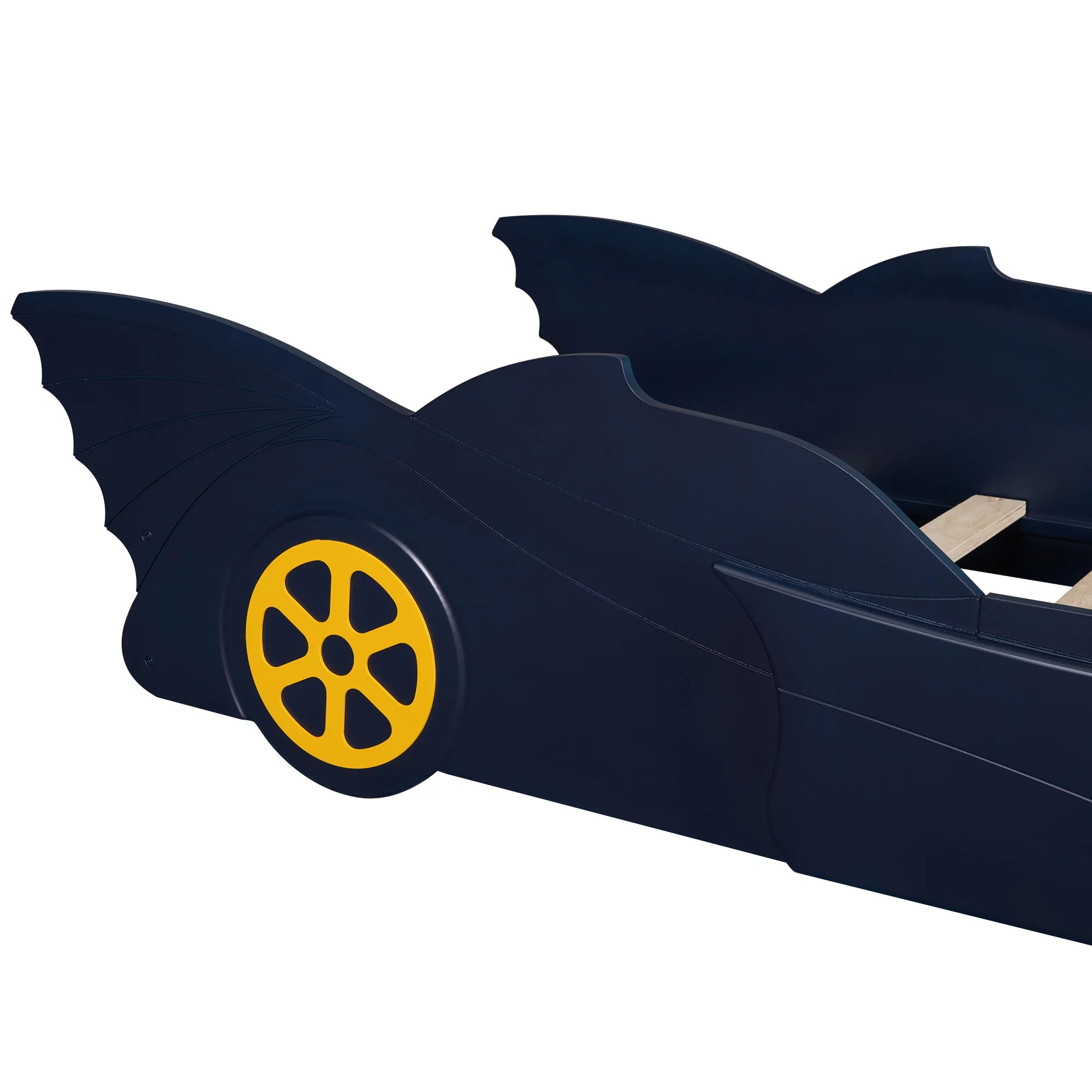 Race Car Shaped Twin Bed Frame with Wheels, Wooden Slats, No Box Spring Needed E72786