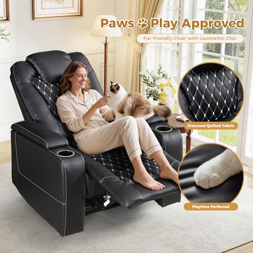 Recliner Chair with USB Ports and Cup Holders, PU Leather, Red F8675