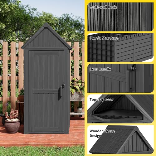 Outdoor Resin Storage Shed with Removable Shelves and Lock X97920