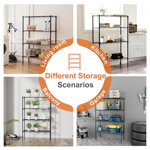 4-Shelf Storage Shelving Unit, Adjustable Metal Wire Racks, Heavy Duty Standing Shelf Organizer W583383
