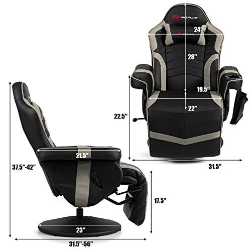 Massage Gaming Chair with Adjustable Backrest and Footrest G669073