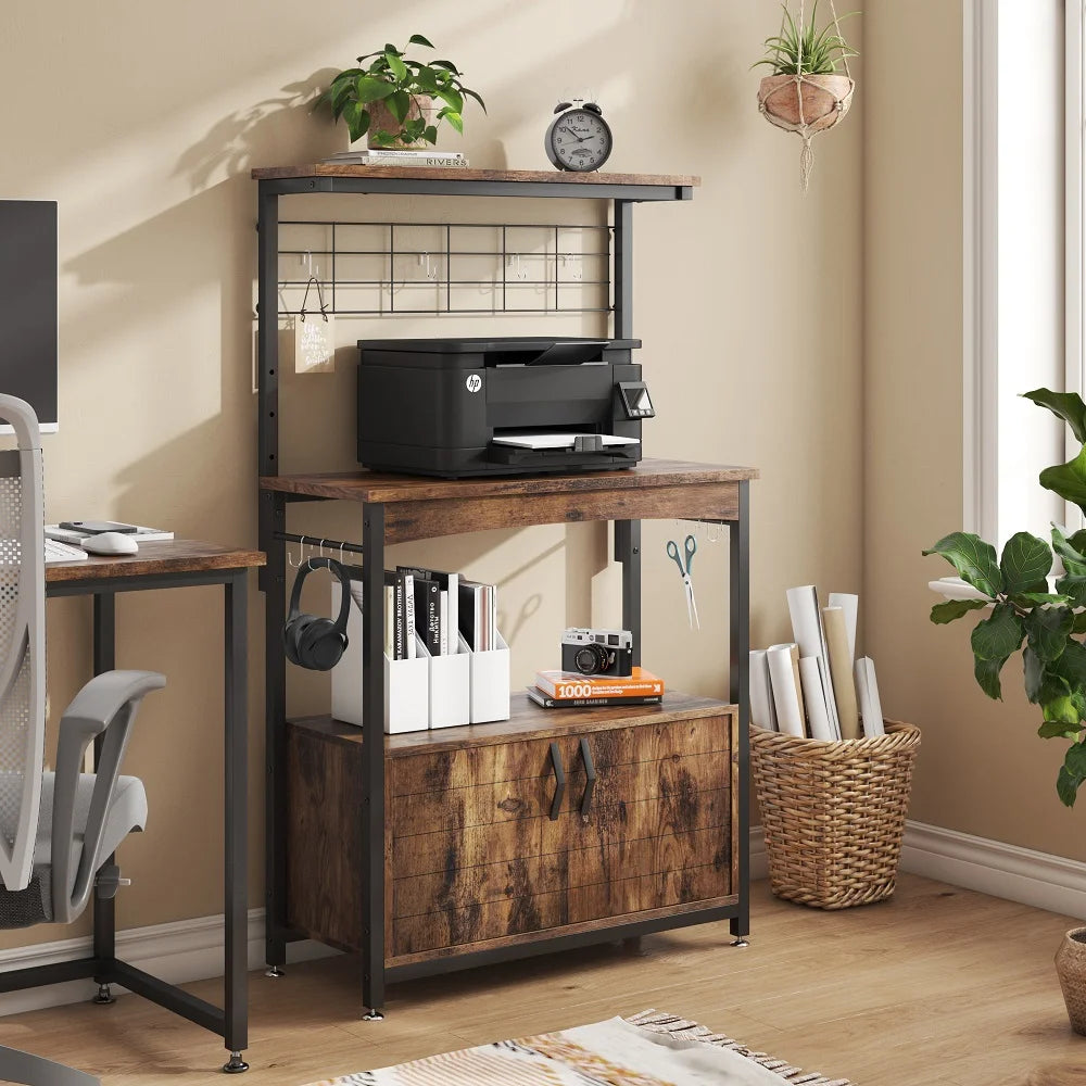 3-Tier Baker's Rack with Cabinet, Kitchen Storage Shelves, Microwave Stand H5194