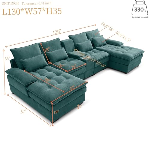 Modular Sectional Sofa with Ottoman, U-Shaped Lounge Couch H930