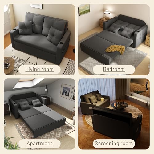 Convertible Sleeper Sofa Bed with Cup Holders, Grey H654808