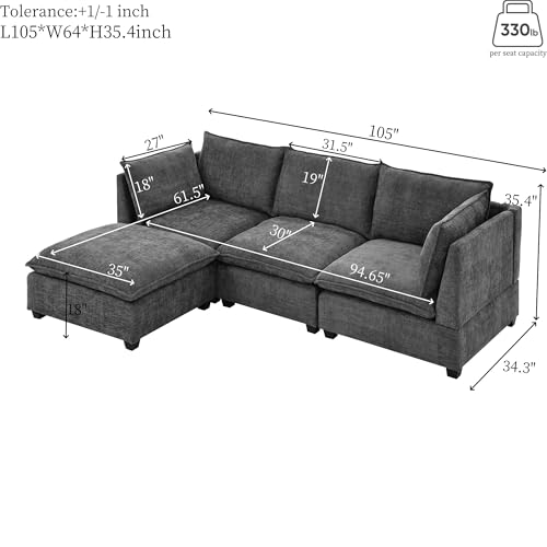 Modular Sectional Sofa with Ottoman, U-Shaped Lounge Couch H930