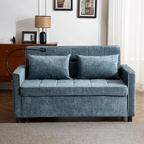 3 in 1 Convertible Sleeper Sofa Bed with USB Ports, Reversible Backrest, Brown C746