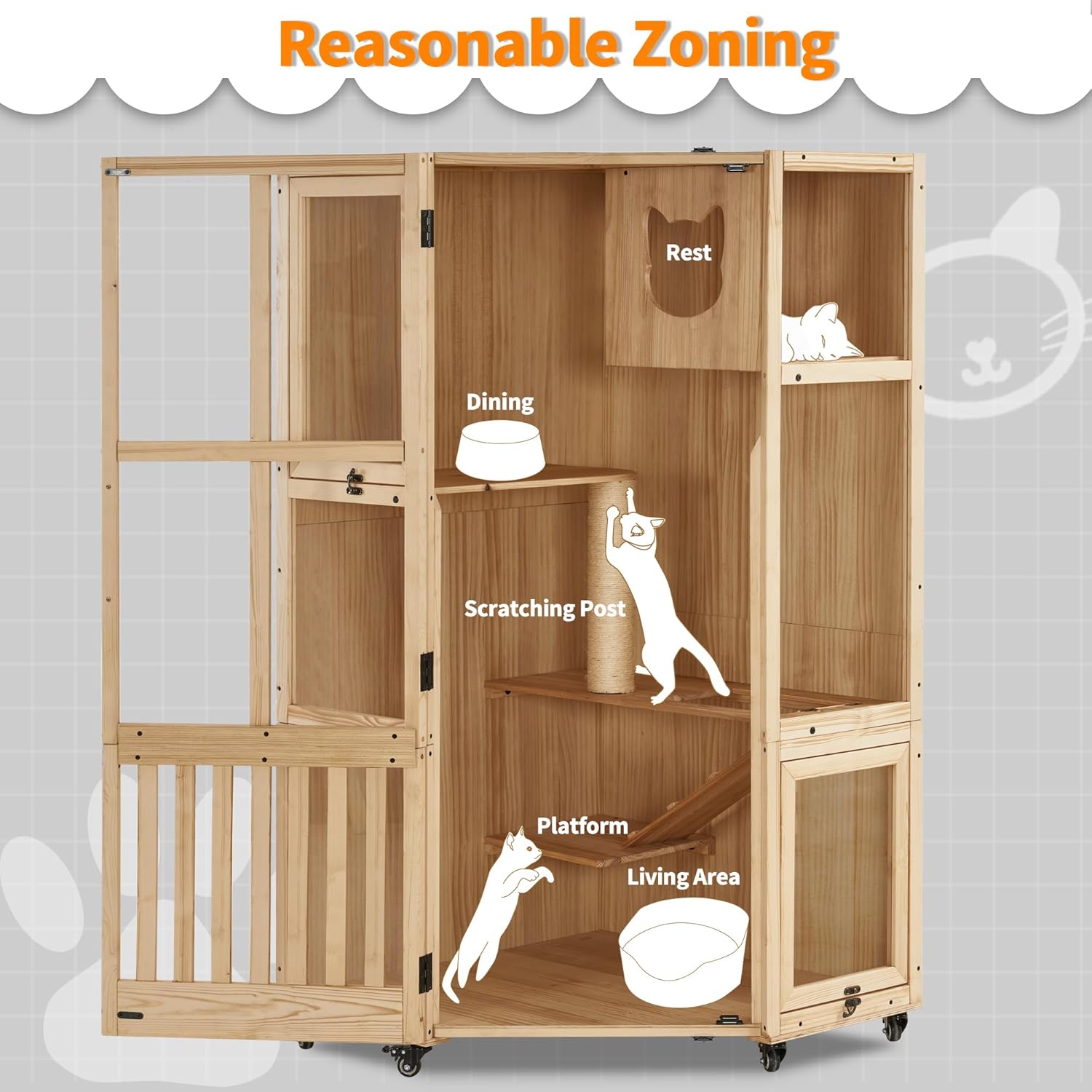 Large Corner Cat House with Scratching Post and Escape Doors W612352