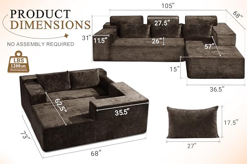 L-Shape Modular Sectional Sofa with Deep Seat, No Assembly Required C597556