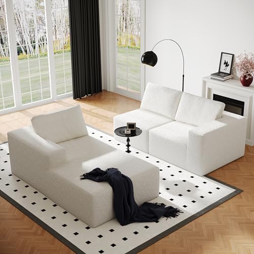 Modular Sectional Couch with L-Shape Chaise, Deep Seat, White Q446344