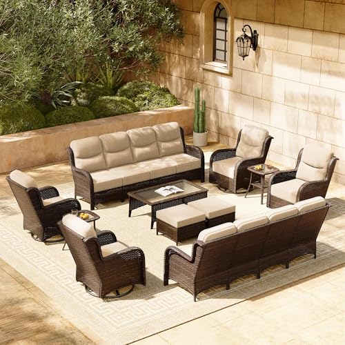 Outdoor Wicker Conversation Set with Cushions, 7 Pieces P4930