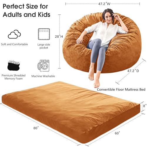 Giant Bean Bag Chair Convertible Bed with Microfiber Cover X2136