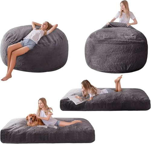 Giant Bean Bag Chair Bed for Adults, Convertible Floor Sofa Mattress R473823