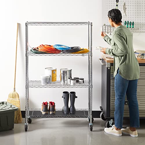 5-Shelf Adjustable Heavy Duty Storage Shelving Unit on Wheel Casters, Metal Wire Rack, Black A697