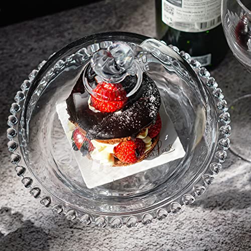 Crystal Cake Plate with Dome, Glass Serving Platter with Lid D2542