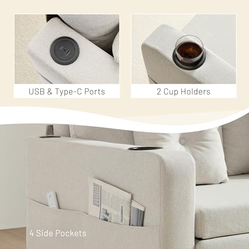 Convertible Sleeper Sofa Bed with Cup Holders, Grey H654808