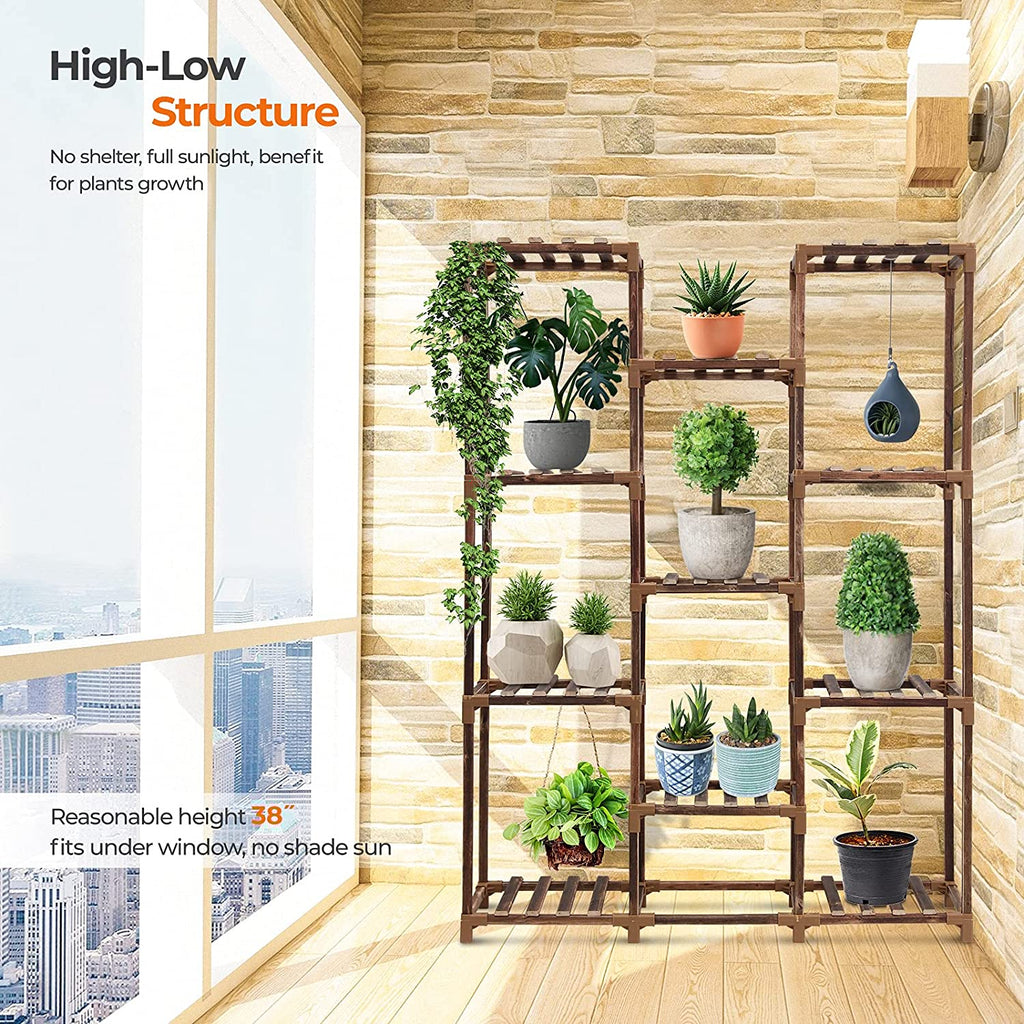 Wood Plant Stand for Indoor Outdoor, 11-Tier Tall Plant Shelf K3121