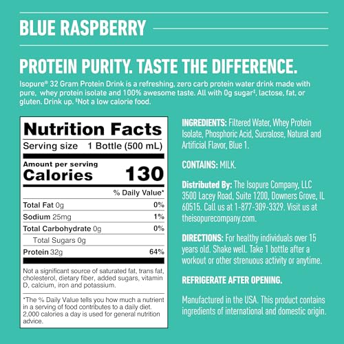 Zero Carb 32g Clear Protein Ready-to-Drink, Whey Protein Isolate, Blue Raspberry, 12 Pack F664096