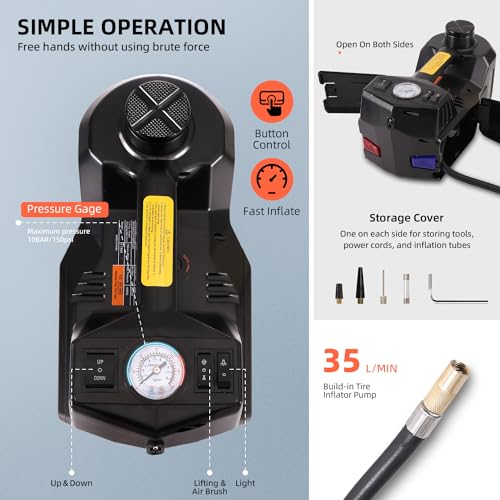 Car Jack 5 Ton 12V Portable Hydraulic Vehicle Lift with Inflator Pump P51948