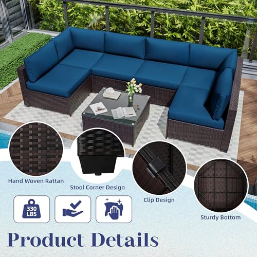 Outdoor Sectional Sofa Set with Cushions and Glass Coffee Table T1708