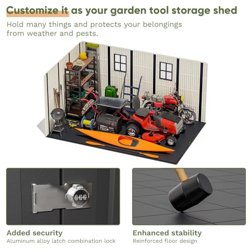 Outdoor Plastic Storage Shed with Floor, Window and Lockable Door A4787