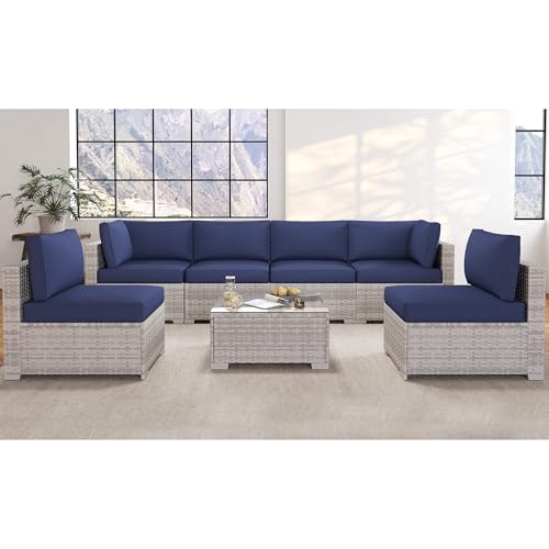 Outdoor Sectional Sofa Set with Cushions and Glass Coffee Table T1708