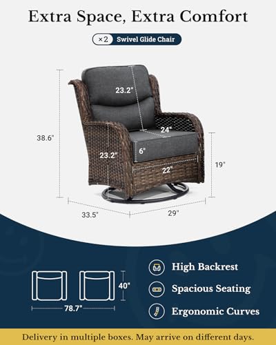 Outdoor Wicker Conversation Set with Cushions, 7 Pieces P4930