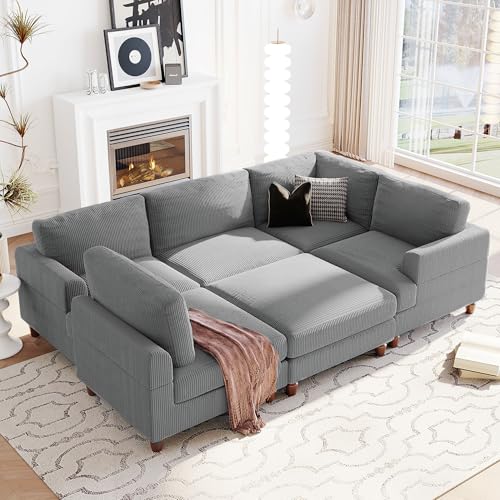Modular Sectional Sofa with Ottoman, U-Shaped Lounge Couch H930