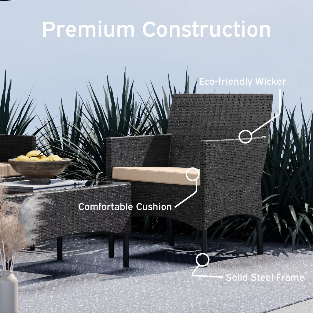 Outdoor Patio Furniture Set, Wicker Conversation Set, Black/Beige Z323