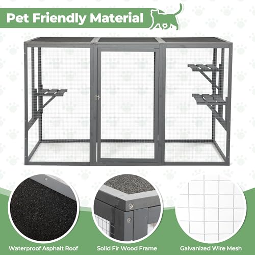 Outdoor Cat Enclosure with Platforms and Litter Box, Grey C6248