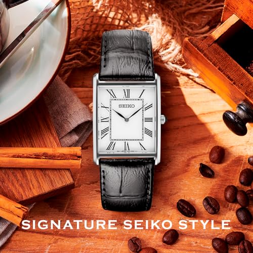 Men's Water Resistant Stainless Steel Watch with Leather Strap C825573