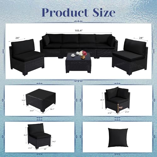 Outdoor Sectional Sofa Set with Cushions and Glass Coffee Table T1708