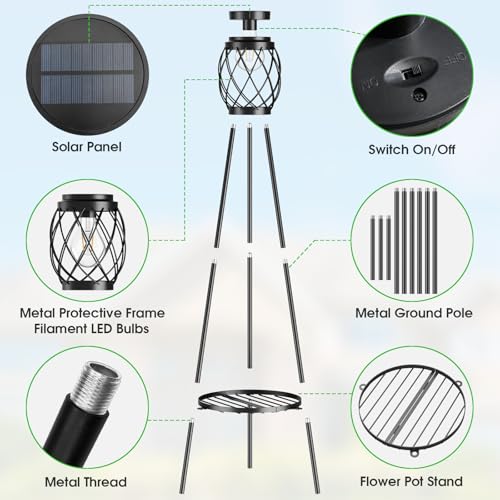 Solar Lights Outdoor with Plant Stands, Metal Tripod Patio Lamp B77585