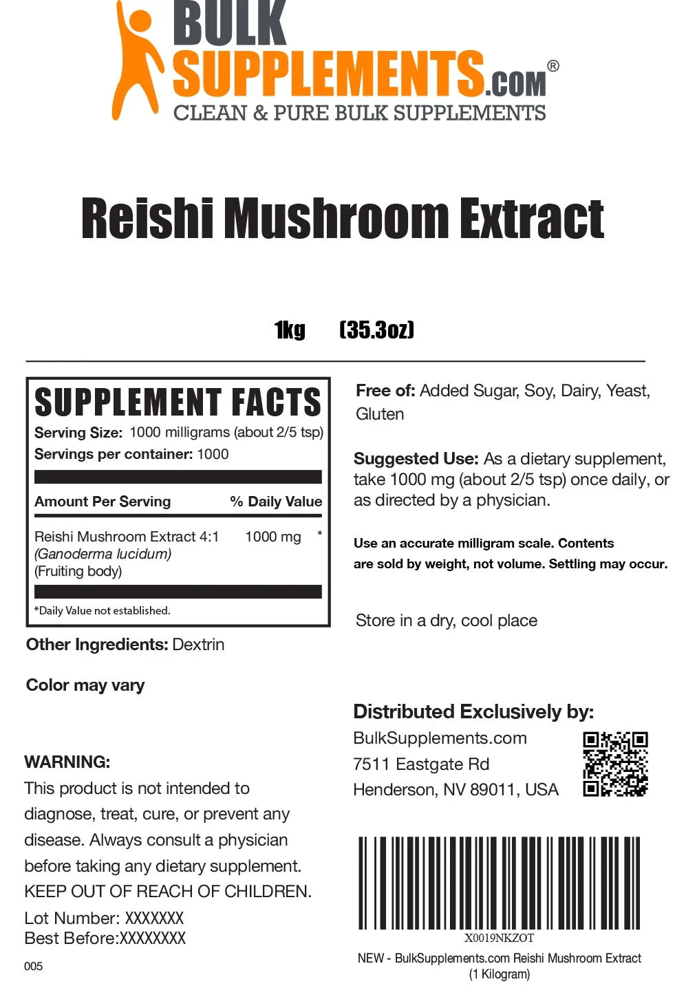 Reishi Mushroom Extract Powder Superfood Immune Support 1 Kilogram Q38132
