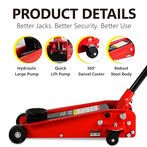 Heavy Duty Hydraulic Floor Jack, Low Profile Steel Racing Jack, 2 Ton Capacity, Blue H1350