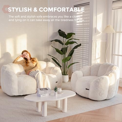 Floral Shaped Bean Bag Sofa for Adults, Faux Fur Floor Chair, Beige U8616