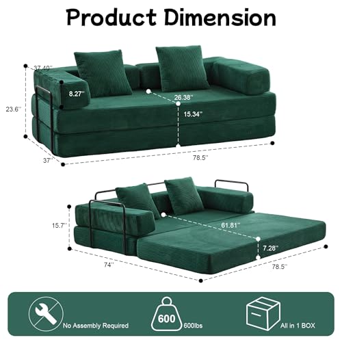 Foldable Floor Sofa Bed with Pillow Back and Armrest, Dark Gray S29408