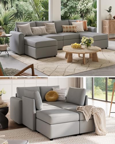 Modular Sectional Sofa with Storage, U Shaped Couch, Blue Y4358