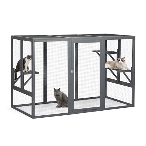 Outdoor Cat Enclosure with Platforms and Litter Box, Grey C6248