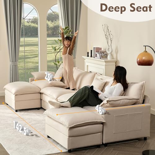 U Shaped Modular Sectional Sofa with Ottoman, Chenille, Black Z16537